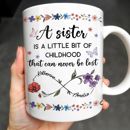 A Sister Is A Little Bit Of Childhood With Flowers And Butterfly - Personalized Custom Coffee Mug - BST436_MG
