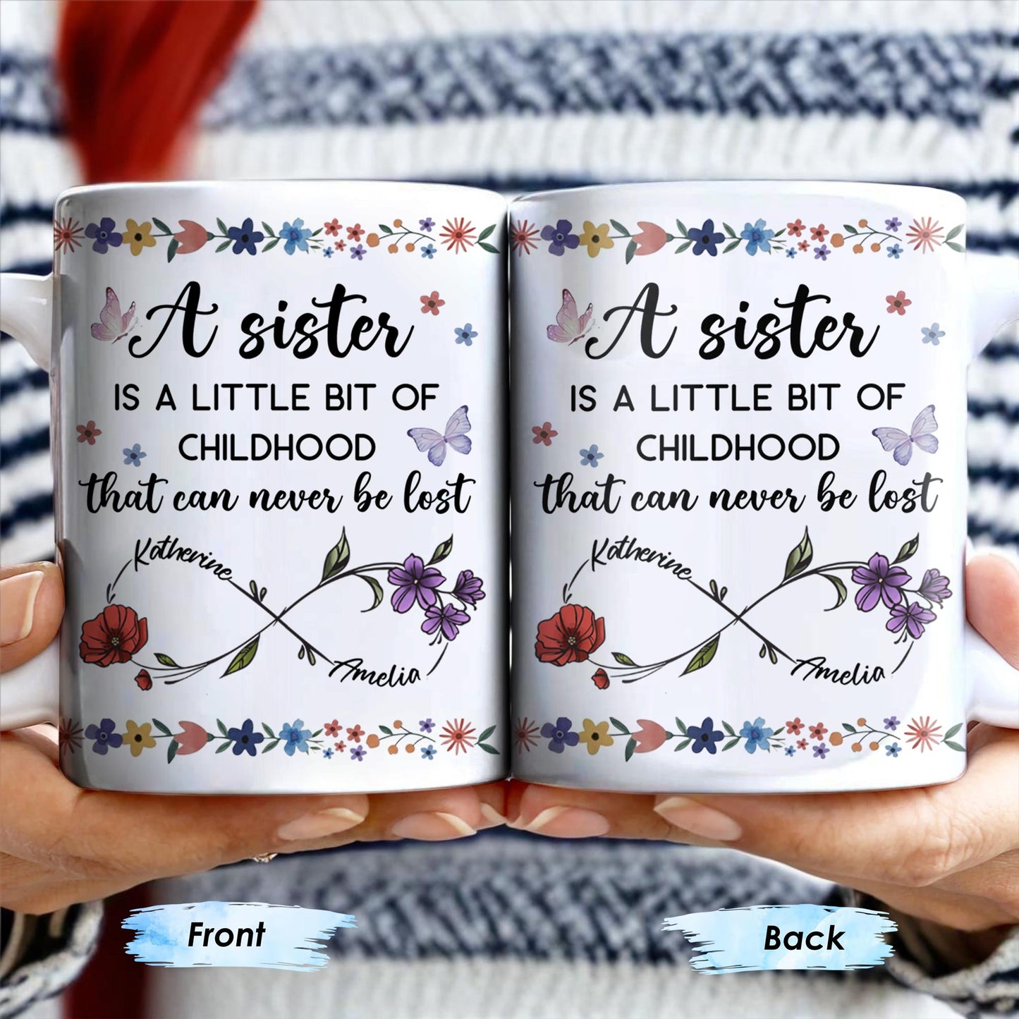 A Sister Is A Little Bit Of Childhood With Flowers And Butterfly - Personalized Custom Coffee Mug - BST436_MG