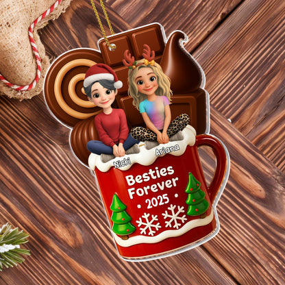 Besties Forever Christmas Mug With Trees And Snowflakes - Personalized Custom Acrylic Ornament, Christmas Gift - BST442_ACO
