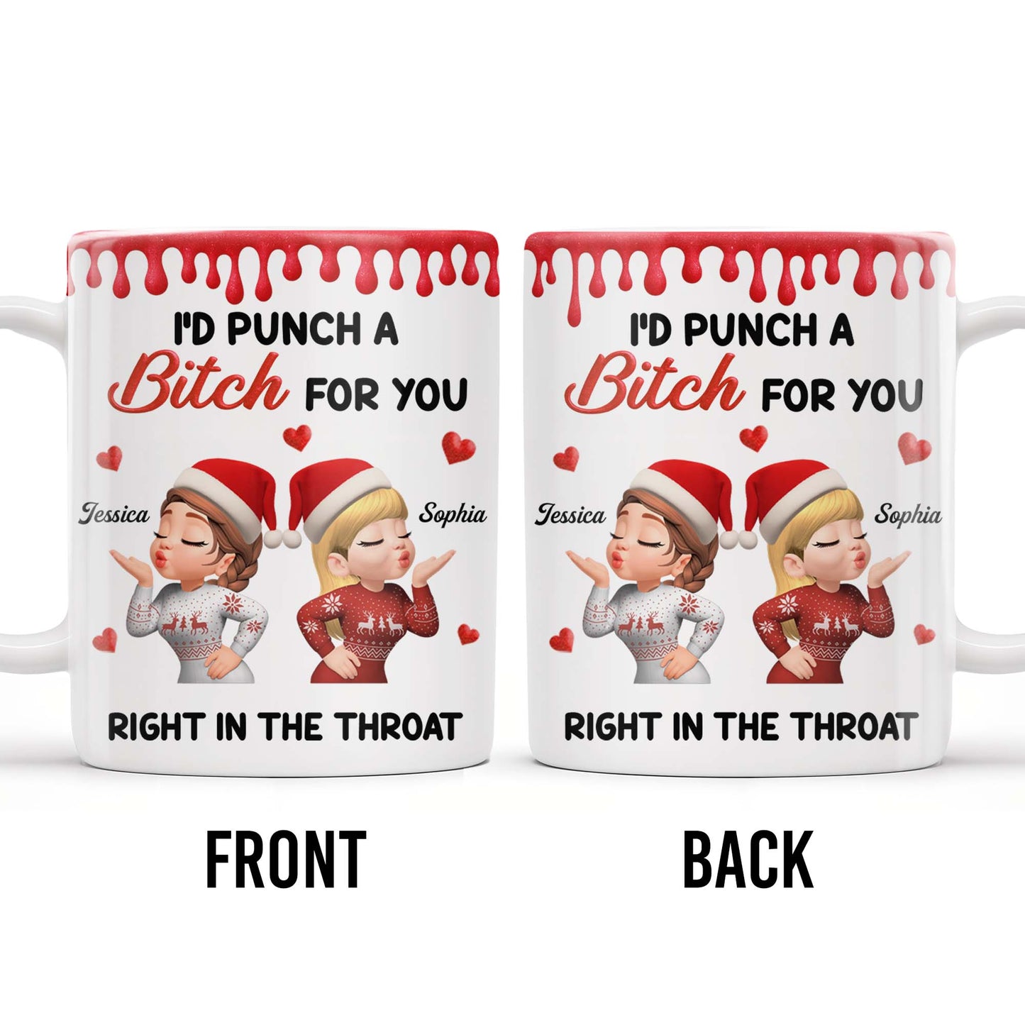 I'd Punch A [Name] For You, Santa Hats And Love Hearts Design - Personalized Custom Coffee Mug - BST458_MG