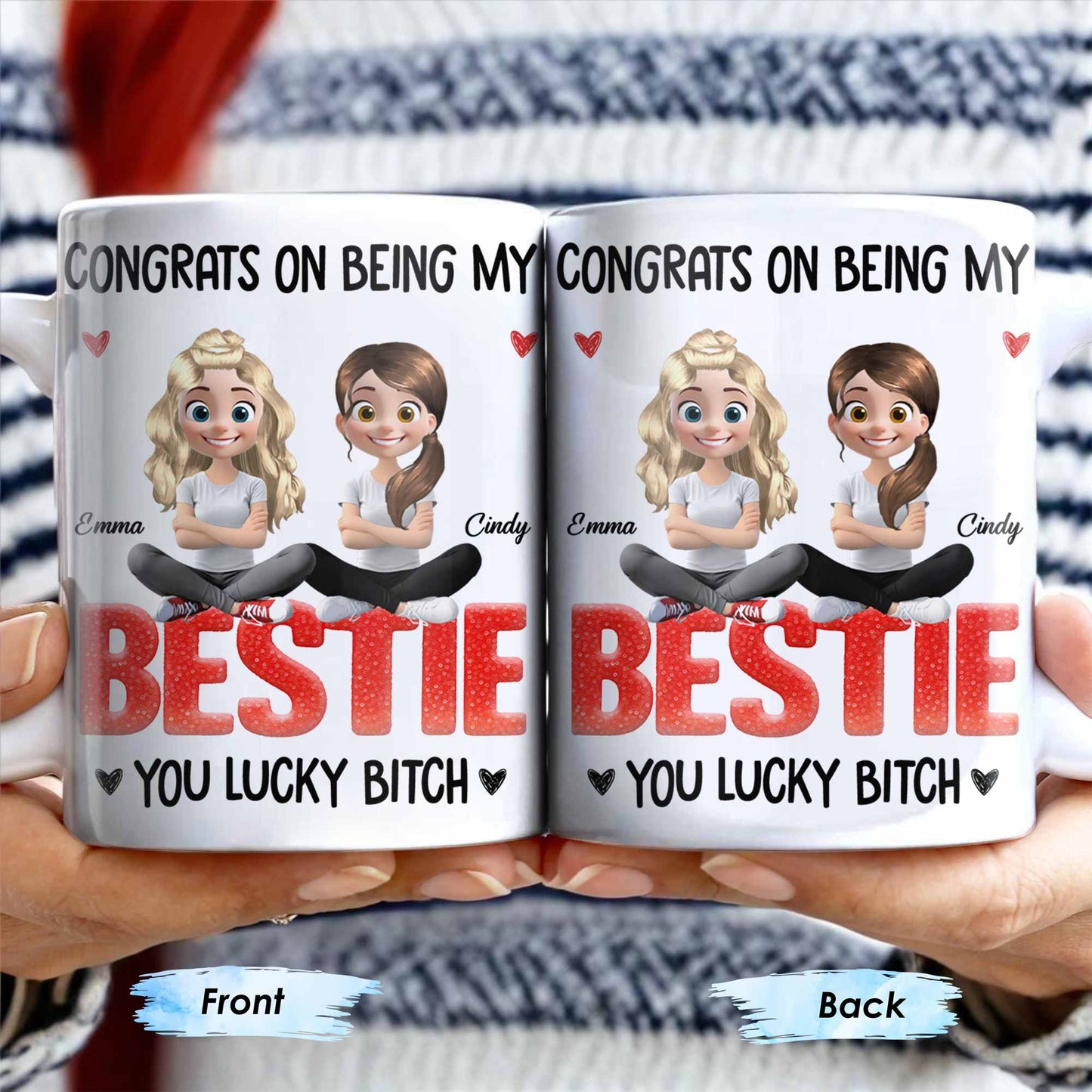 Congrats On Being My Bestie, Two Animated Girls Design - Personalized Custom Coffee Mug - BST464_MG