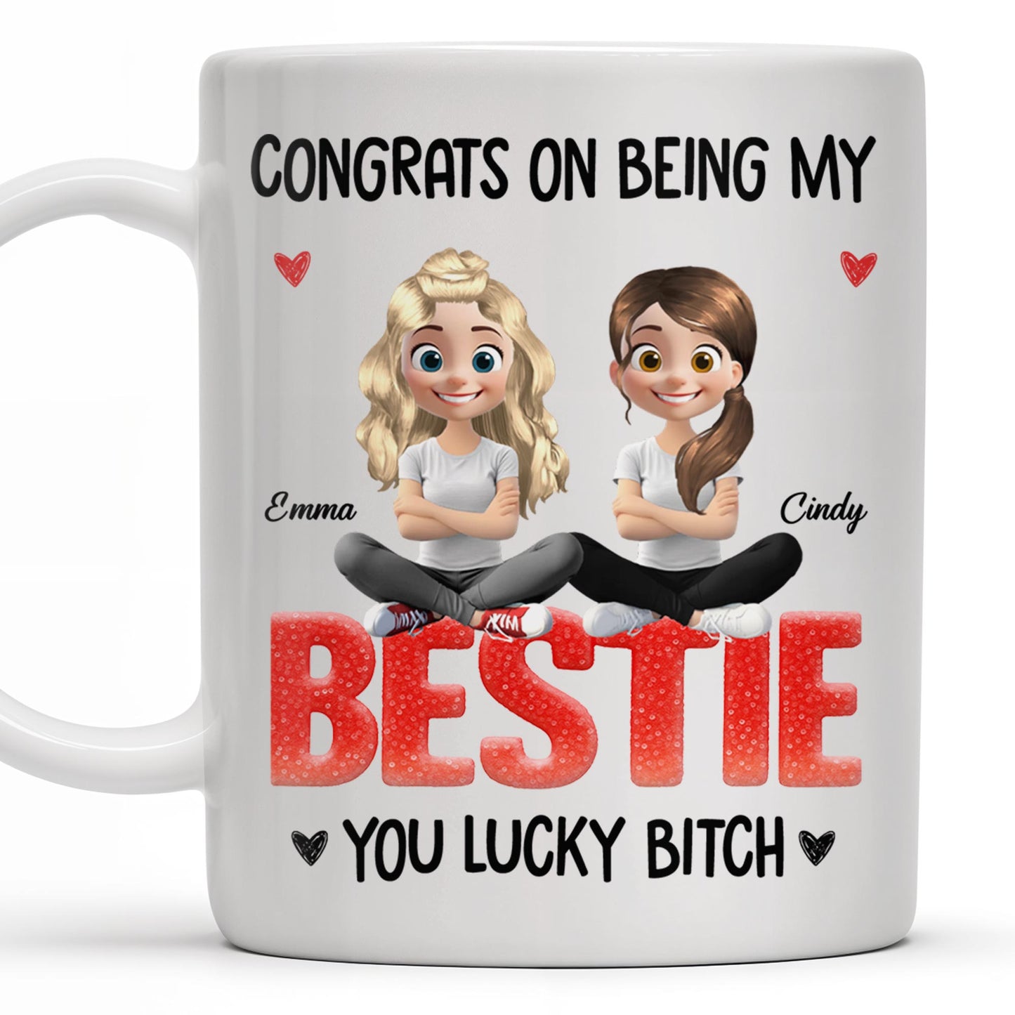 Congrats On Being My Bestie, Two Animated Girls Design - Personalized Custom Coffee Mug - BST464_MG