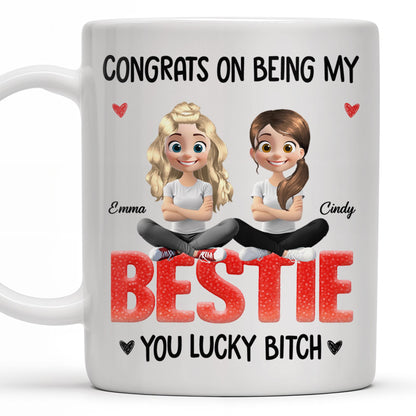 Congrats On Being My Bestie, Two Animated Girls Design - Personalized Custom Coffee Mug - BST464_MG