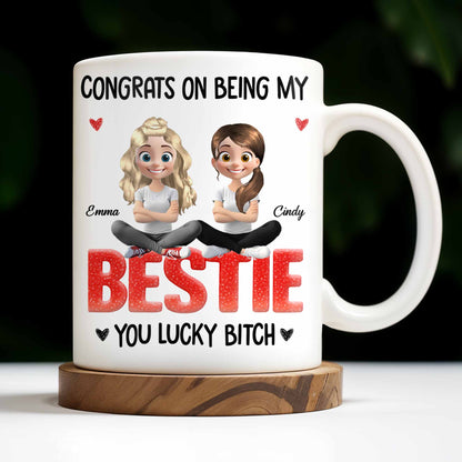Congrats On Being My Bestie, Two Animated Girls Design - Personalized Custom Coffee Mug - BST464_MG