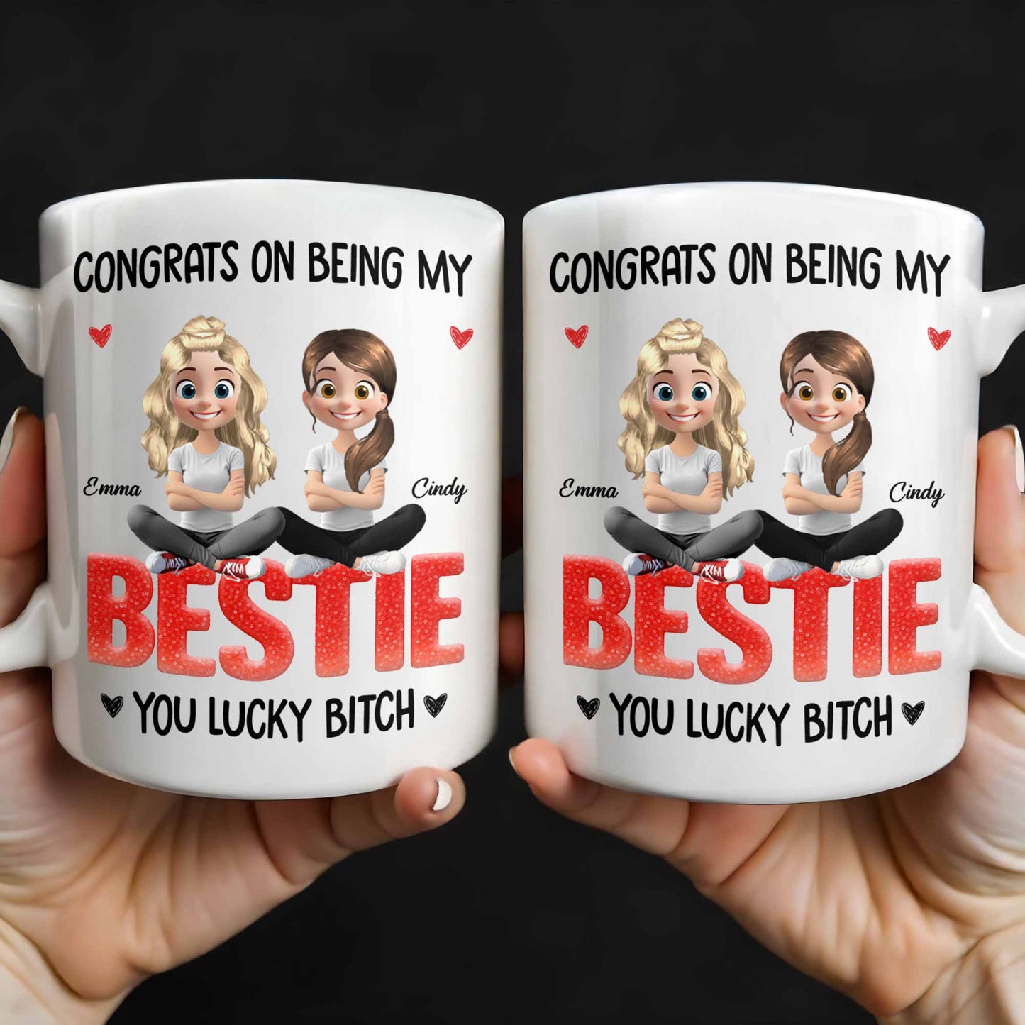 Congrats On Being My Bestie, Two Animated Girls Design - Personalized Custom Coffee Mug - BST464_MG