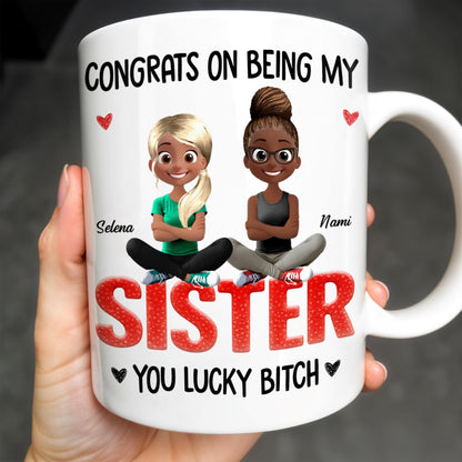 Congrats On Being My Bestie, Two Animated Girls Design - Personalized Custom Coffee Mug - BST464_MG