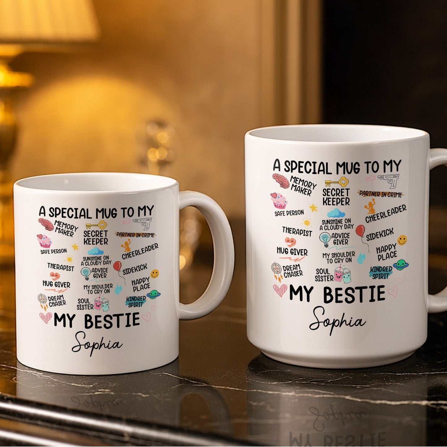 Special Mug To My Bestie Featuring Cupcake and Hearts - Personalized Custom Coffee Mug - BST471_MG