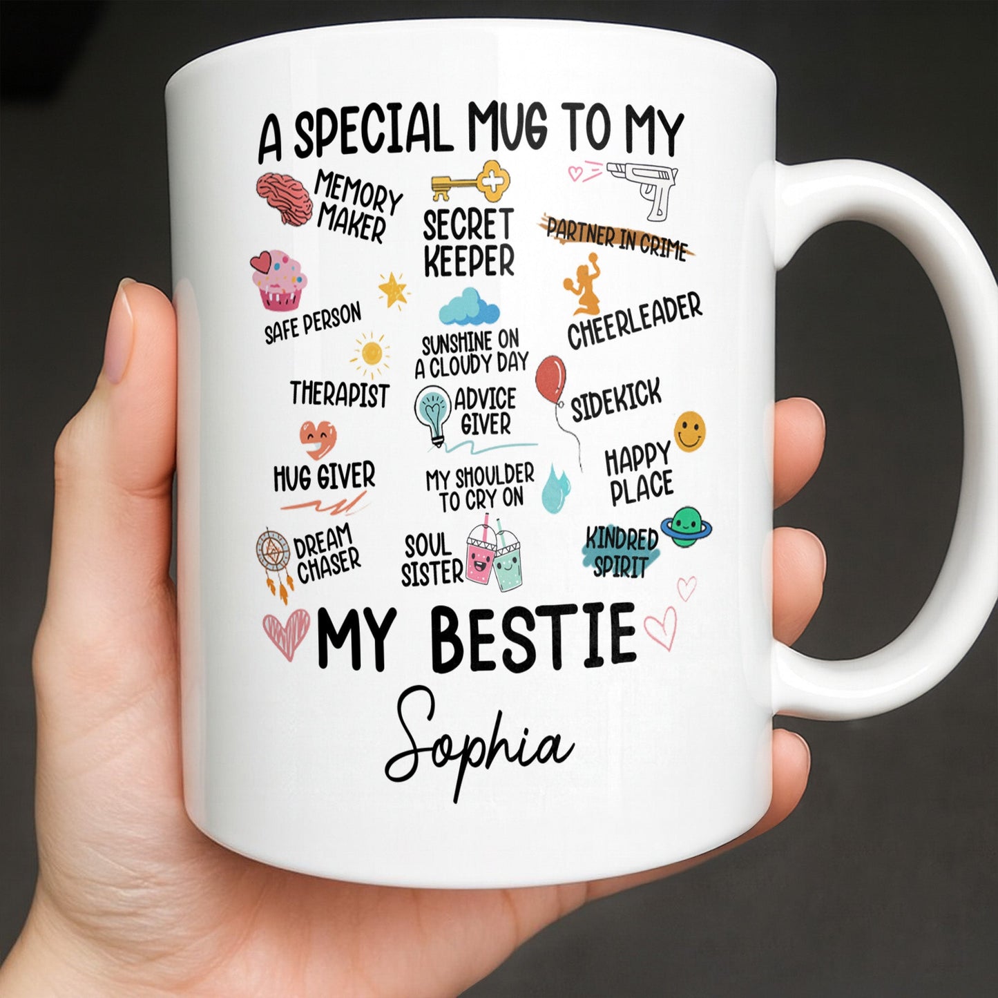 Special Mug To My Bestie Featuring Cupcake and Hearts - Personalized Custom Coffee Mug - BST471_MG