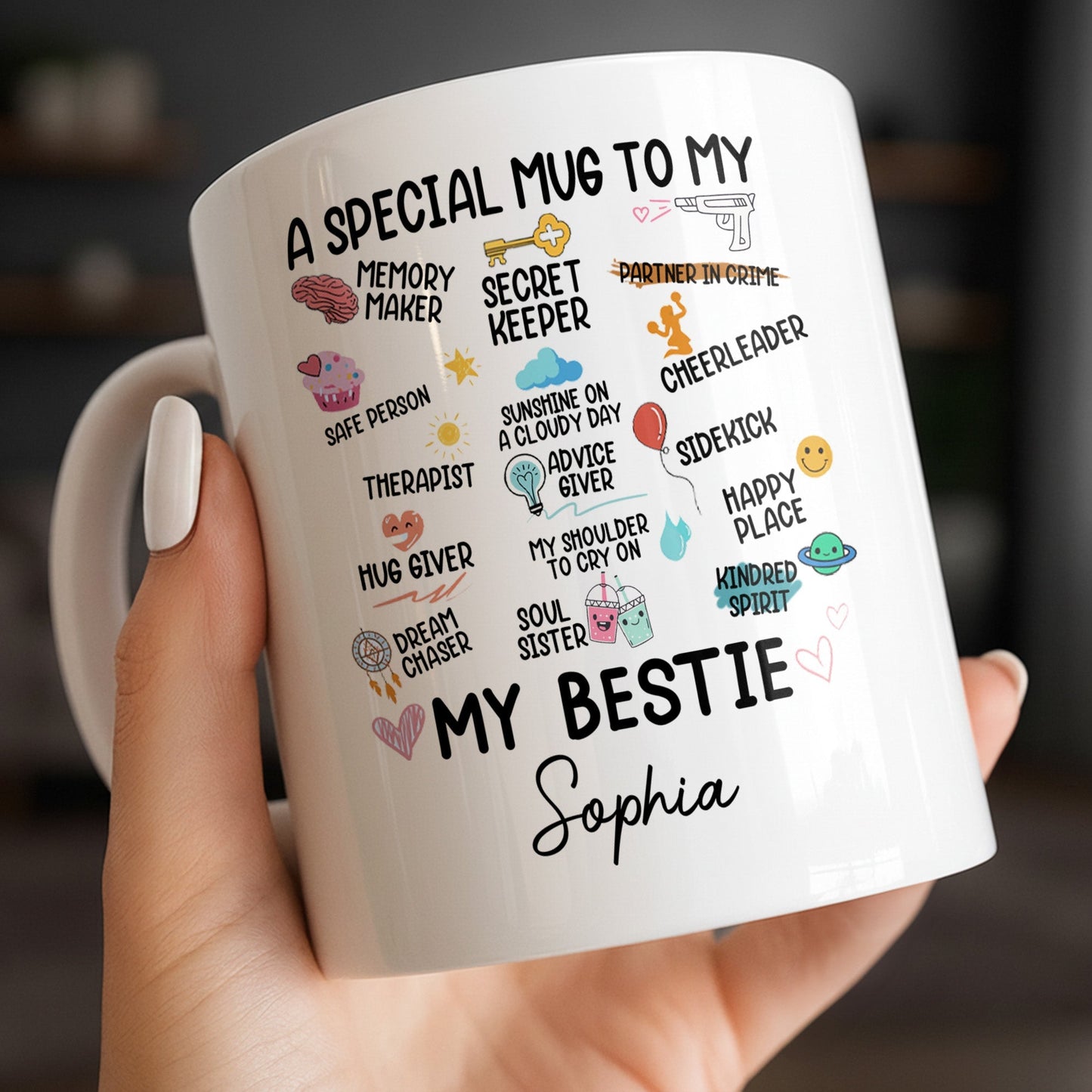Special Mug To My Bestie Featuring Cupcake and Hearts - Personalized Custom Coffee Mug - BST471_MG