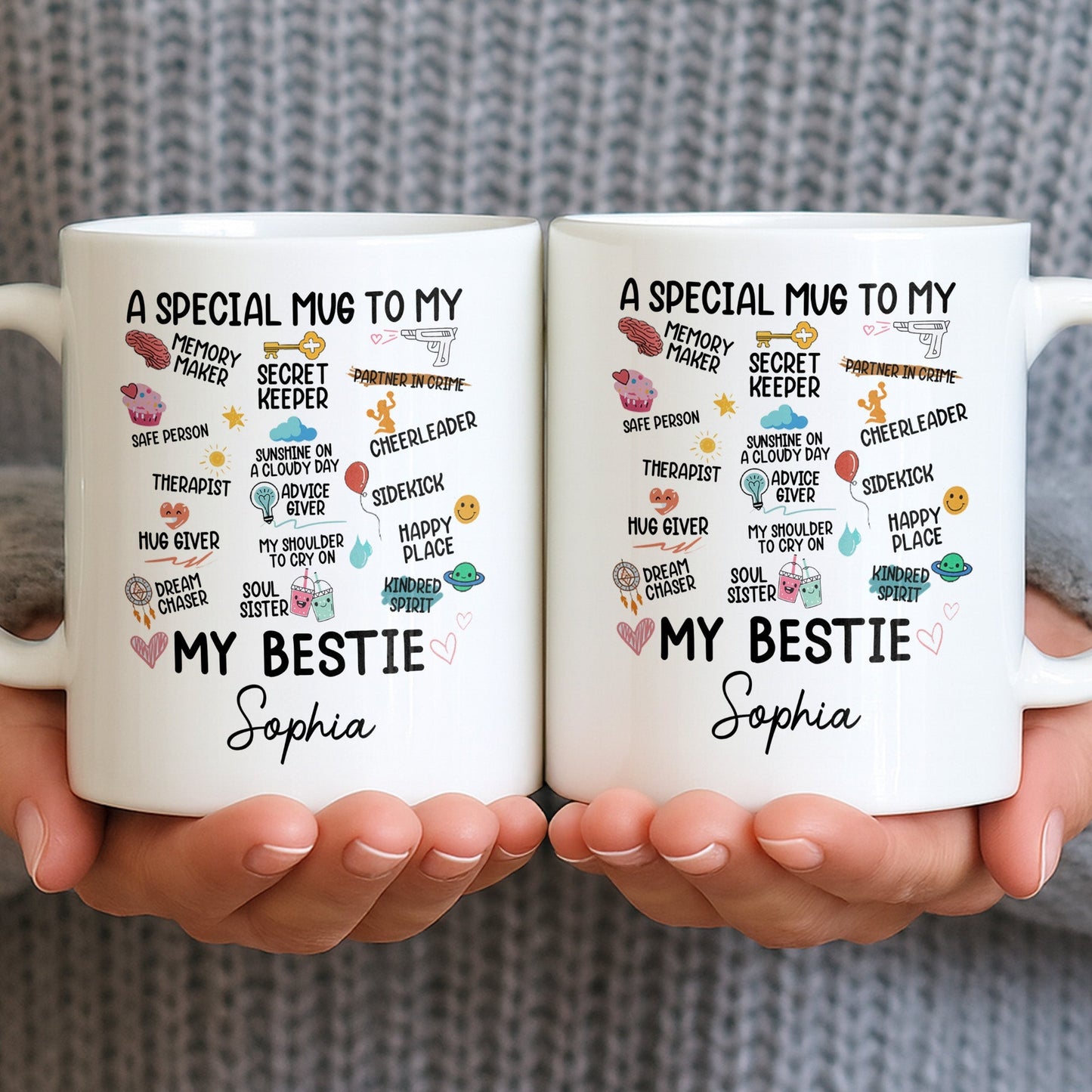 Special Mug To My Bestie Featuring Cupcake and Hearts - Personalized Custom Coffee Mug - BST471_MG