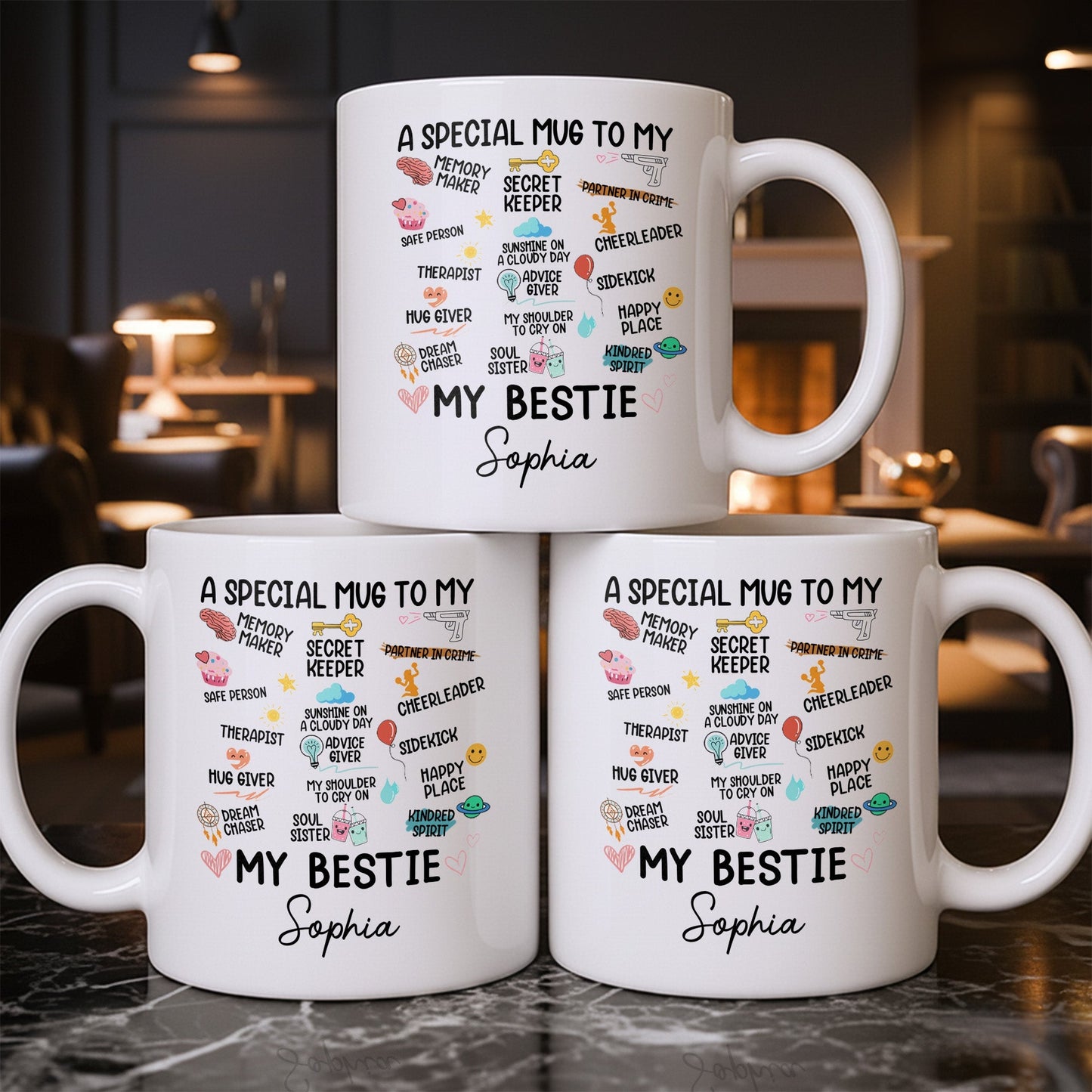 Special Mug To My Bestie Featuring Cupcake and Hearts - Personalized Custom Coffee Mug - BST471_MG