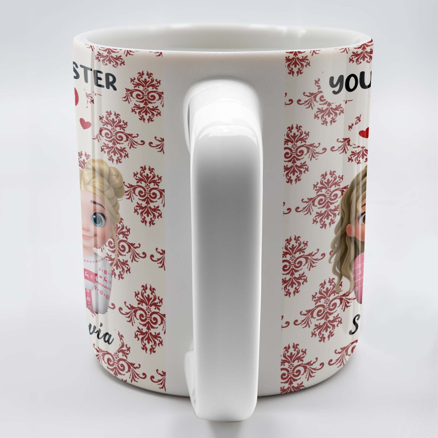 You're The Sister I Got To Choose With Cartoon Girls And Hearts - Personalized Custom Coffee Mug - BST503_MG