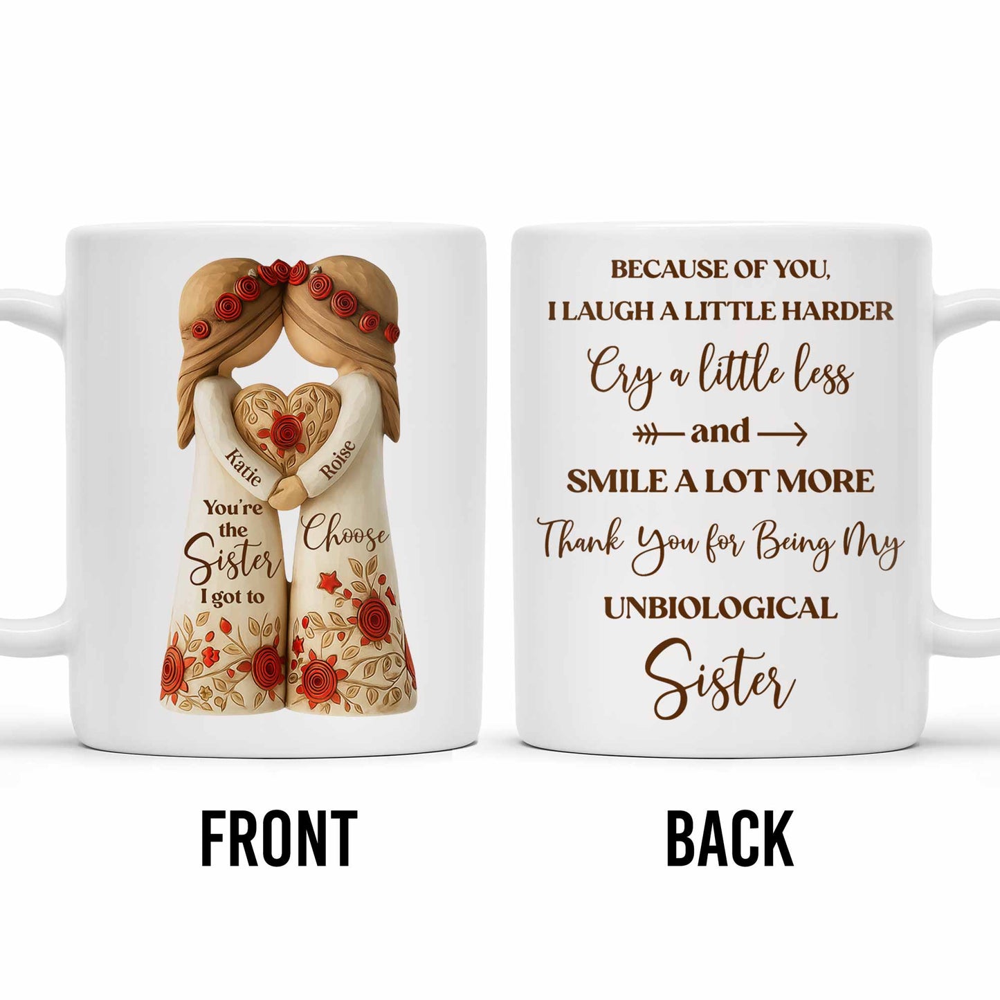 Thank You for Being My Unbiological Sister With Flowers - Personalized Custom Coffee Mug - BST504_MG
