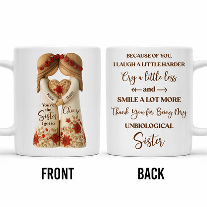 Thank You for Being My Unbiological Sister With Flowers - Personalized Custom Coffee Mug - BST504_MG