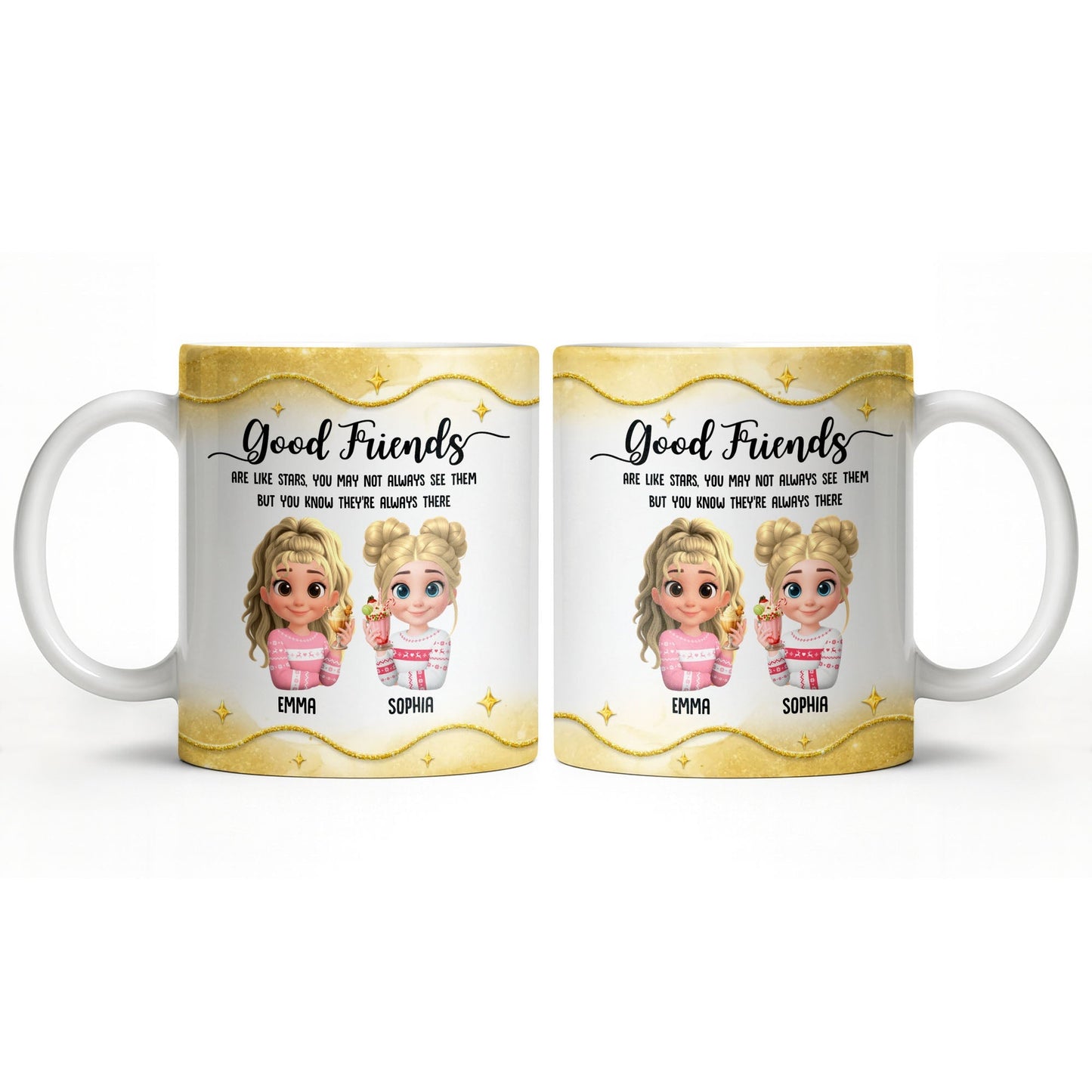 Good Friends Are Like Stars, Girls Holding Hot Cocoa - Personalized Custom Coffee Mug - BST513_MG