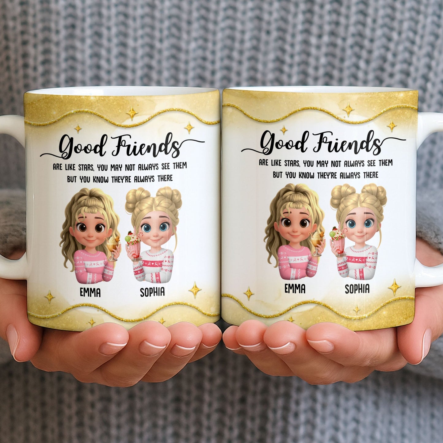 Good Friends Are Like Stars, Girls Holding Hot Cocoa - Personalized Custom Coffee Mug - BST513_MG