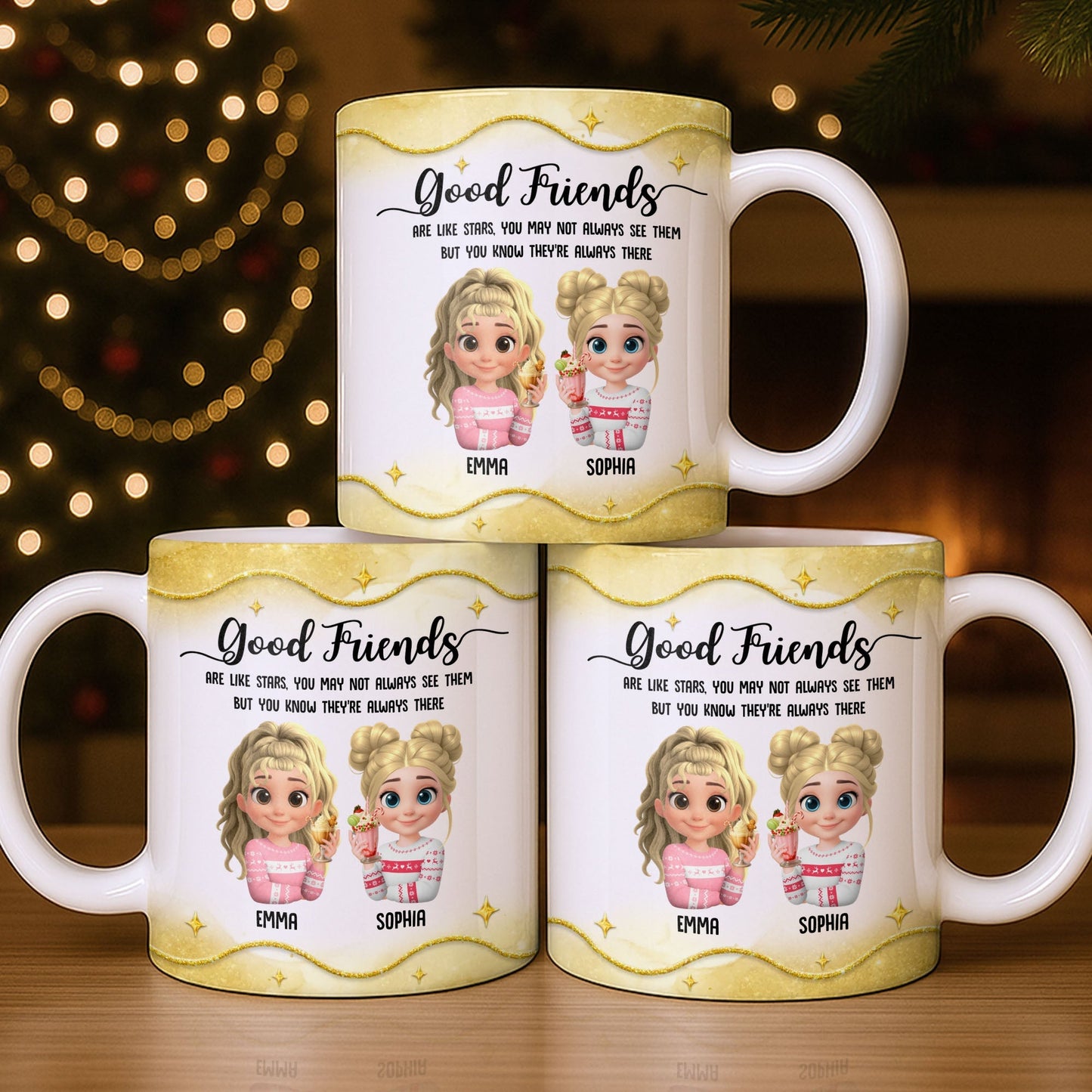 Good Friends Are Like Stars, Girls Holding Hot Cocoa - Personalized Custom Coffee Mug - BST513_MG