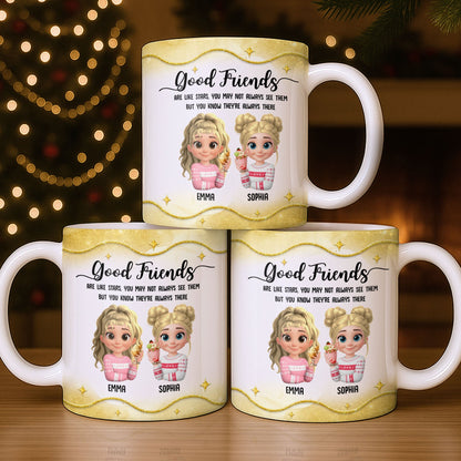Good Friends Are Like Stars, Girls Holding Hot Cocoa - Personalized Custom Coffee Mug - BST513_MG