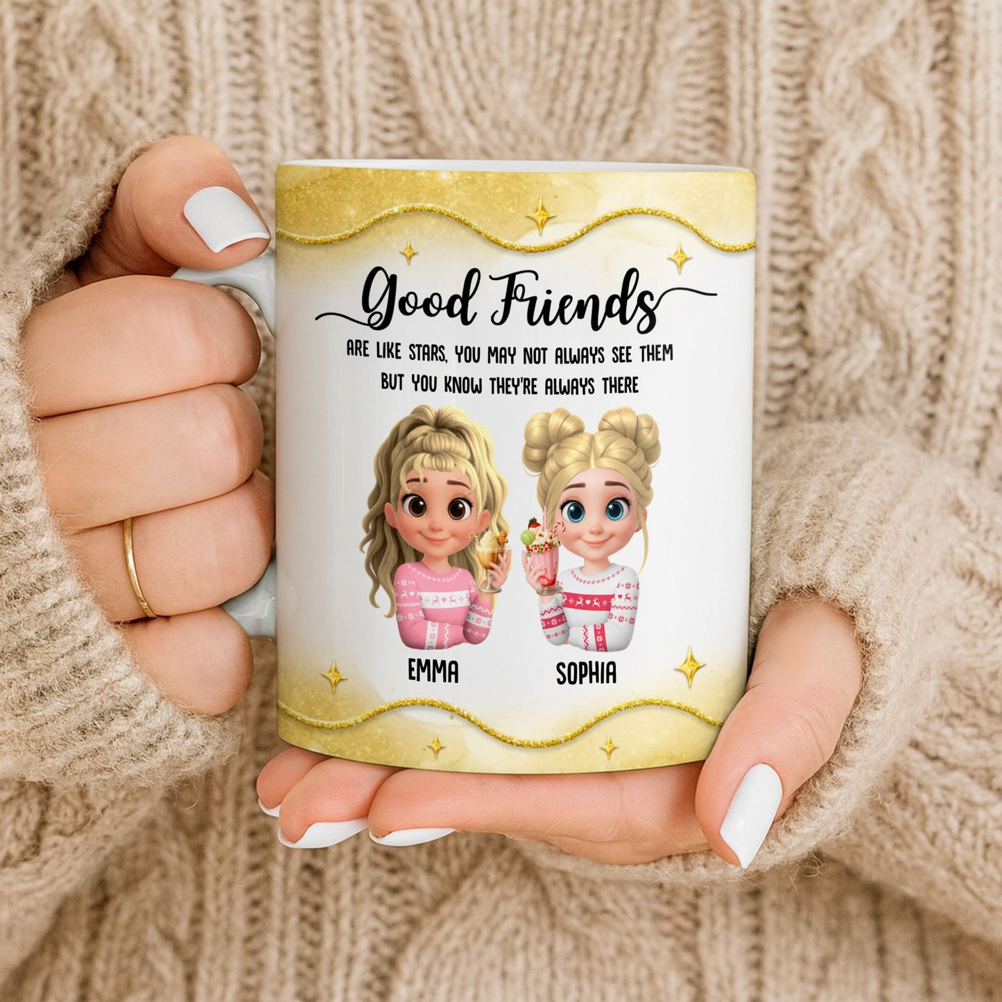 Good Friends Are Like Stars, Girls Holding Hot Cocoa - Personalized Custom Coffee Mug - BST513_MG