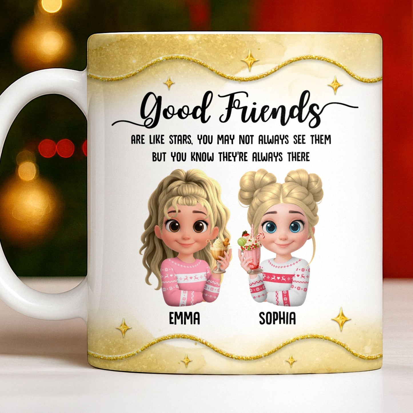 Good Friends Are Like Stars, Girls Holding Hot Cocoa - Personalized Custom Coffee Mug - BST513_MG
