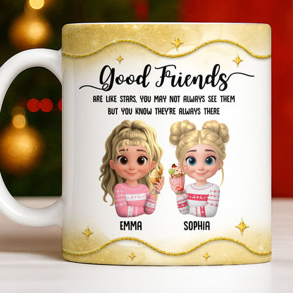 Good Friends Are Like Stars, Girls Holding Hot Cocoa - Personalized Custom Coffee Mug - BST513_MG