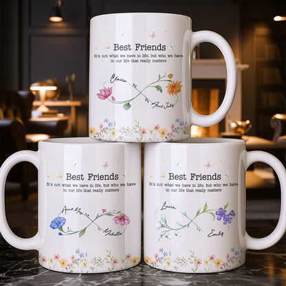 Best Friends, Lifes True Treasures, Flowers And Butterflies - Personalized Custom Coffee Mug - BST515_MG