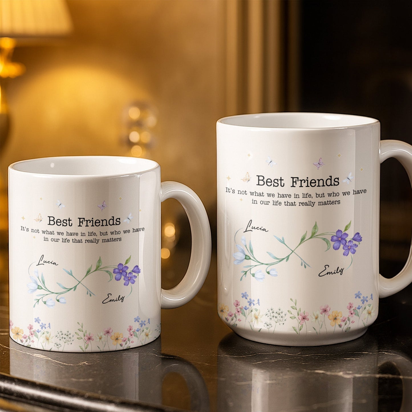 Best Friends, Lifes True Treasures, Flowers And Butterflies - Personalized Custom Coffee Mug - BST515_MG