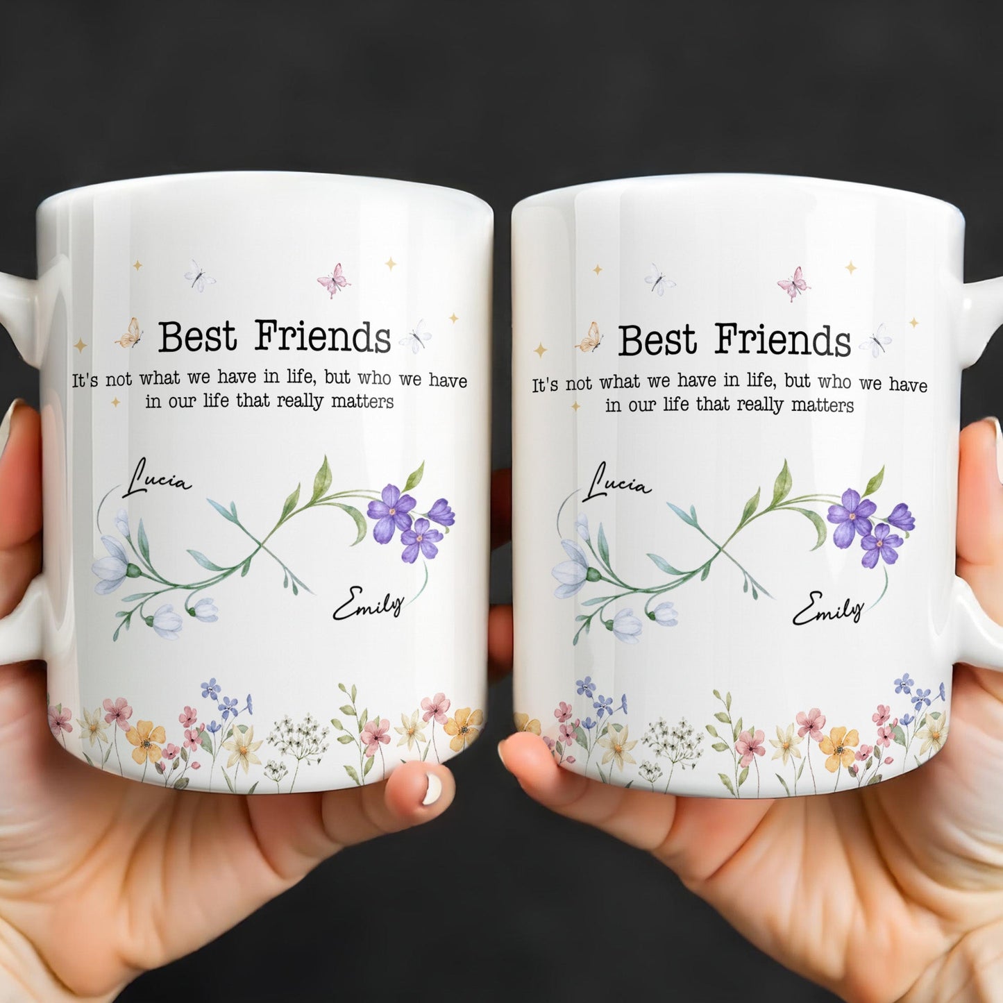 Best Friends, Lifes True Treasures, Flowers And Butterflies - Personalized Custom Coffee Mug - BST515_MG