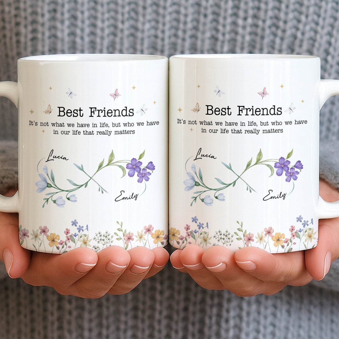 Best Friends, Lifes True Treasures, Flowers And Butterflies - Personalized Custom Coffee Mug - BST515_MG