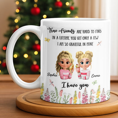 True Friends Are Hard To Find, Cartoon Characters And Flowers - Personalized Custom Coffee Mug - BST516_MG