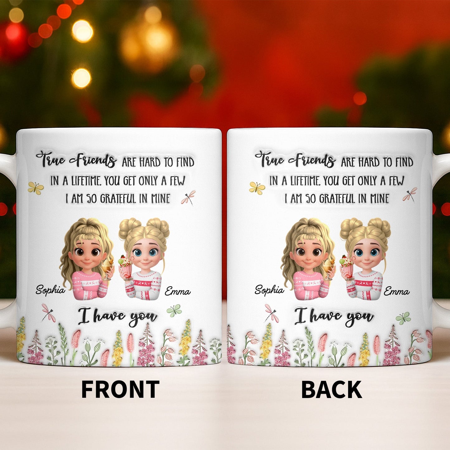 True Friends Are Hard To Find, Cartoon Characters And Flowers - Personalized Custom Coffee Mug - BST516_MG