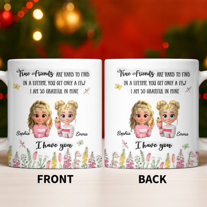True Friends Are Hard To Find, Cartoon Characters And Flowers - Personalized Custom Coffee Mug - BST516_MG