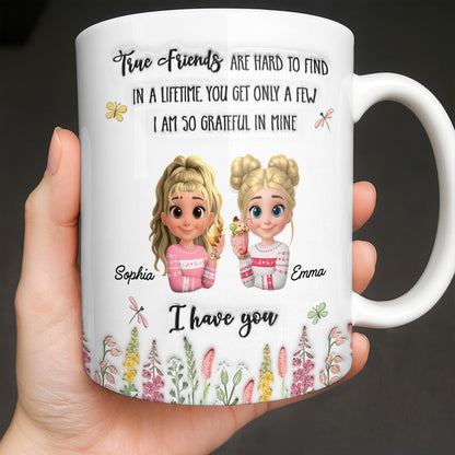 True Friends Are Hard To Find, Cartoon Characters And Flowers - Personalized Custom Coffee Mug - BST516_MG