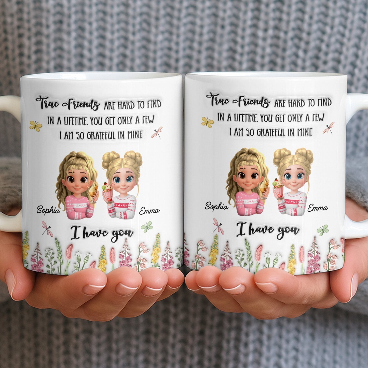 True Friends Are Hard To Find, Cartoon Characters And Flowers - Personalized Custom Coffee Mug - BST516_MG