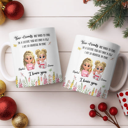 True Friends Are Hard To Find, Cartoon Characters And Flowers - Personalized Custom Coffee Mug - BST516_MG