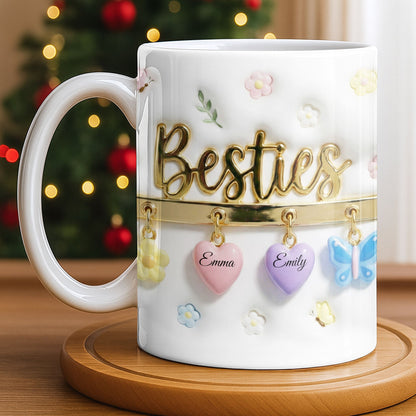 Besties with Flowers, Butterflies, and Hearts - Personalized Custom Coffee Mug - BST524_MG