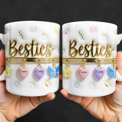 Besties with Flowers, Butterflies, and Hearts - Personalized Custom Coffee Mug - BST524_MG
