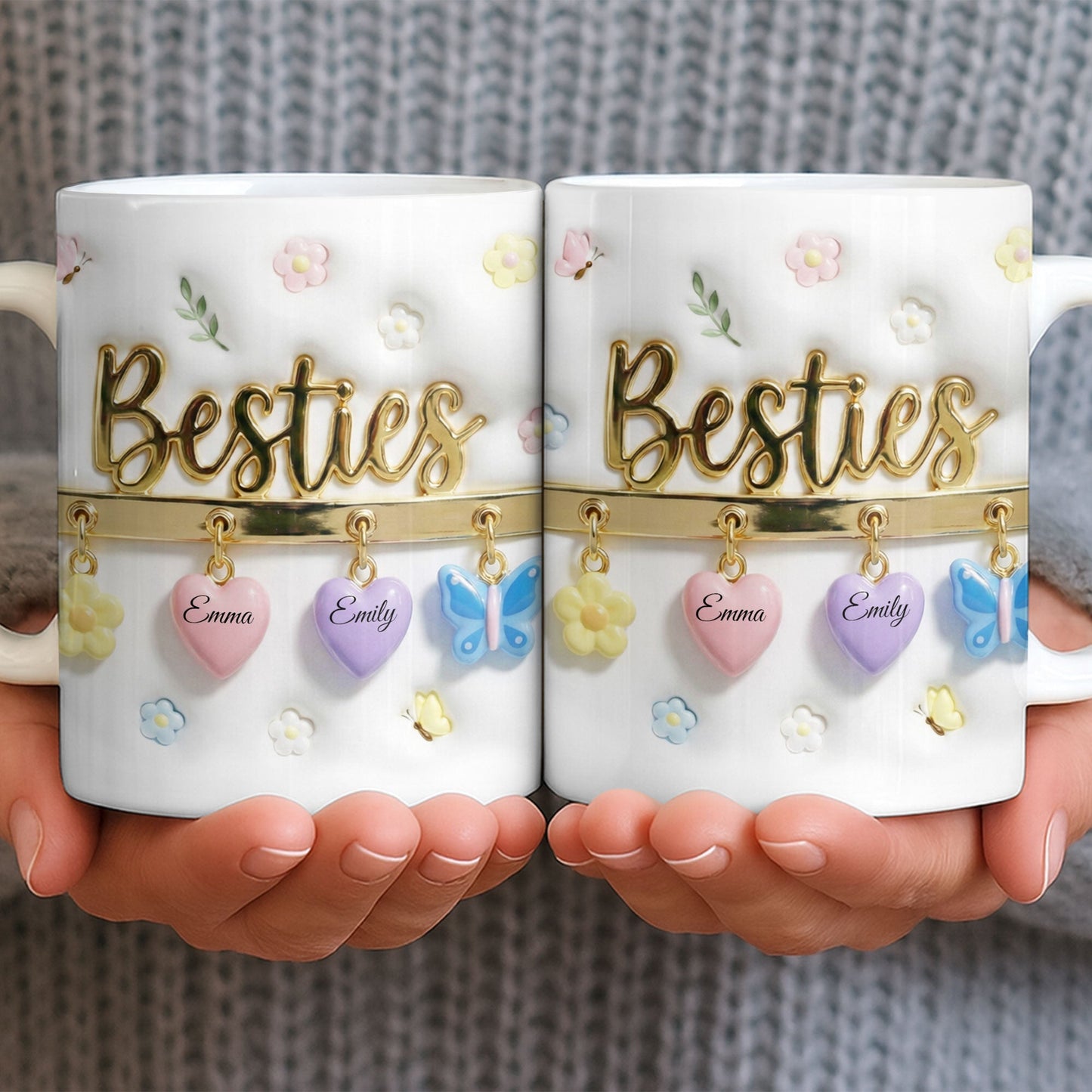 Besties with Flowers, Butterflies, and Hearts - Personalized Custom Coffee Mug - BST524_MG