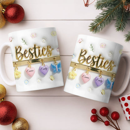 Besties with Flowers, Butterflies, and Hearts - Personalized Custom Coffee Mug - BST524_MG