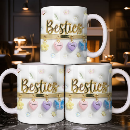 Besties with Flowers, Butterflies, and Hearts - Personalized Custom Coffee Mug - BST524_MG