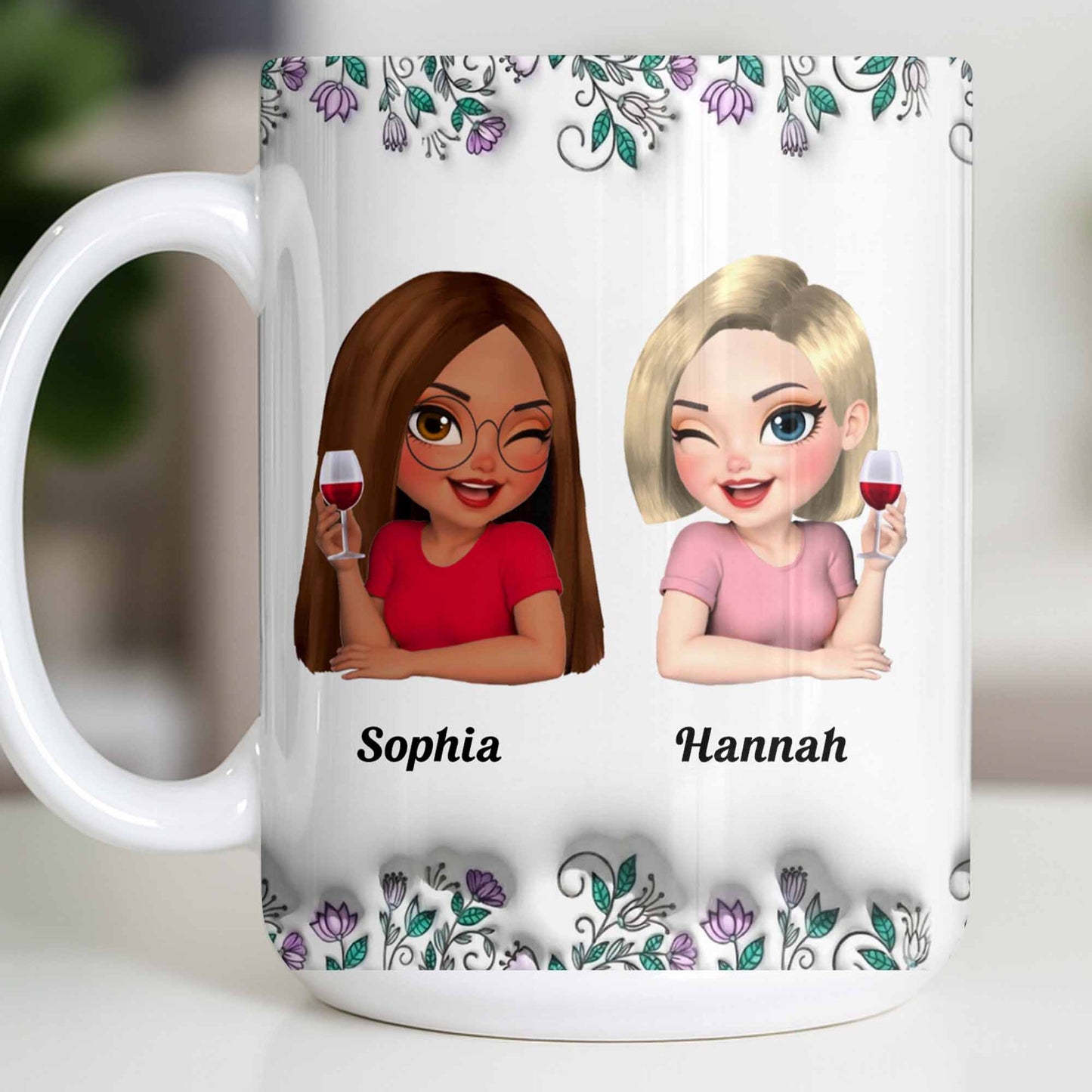 Celebrate Friendship With Personalized Coffee Mug Featuring Stylish Flowers - Personalized Custom Coffee Mug - BST525_MG
