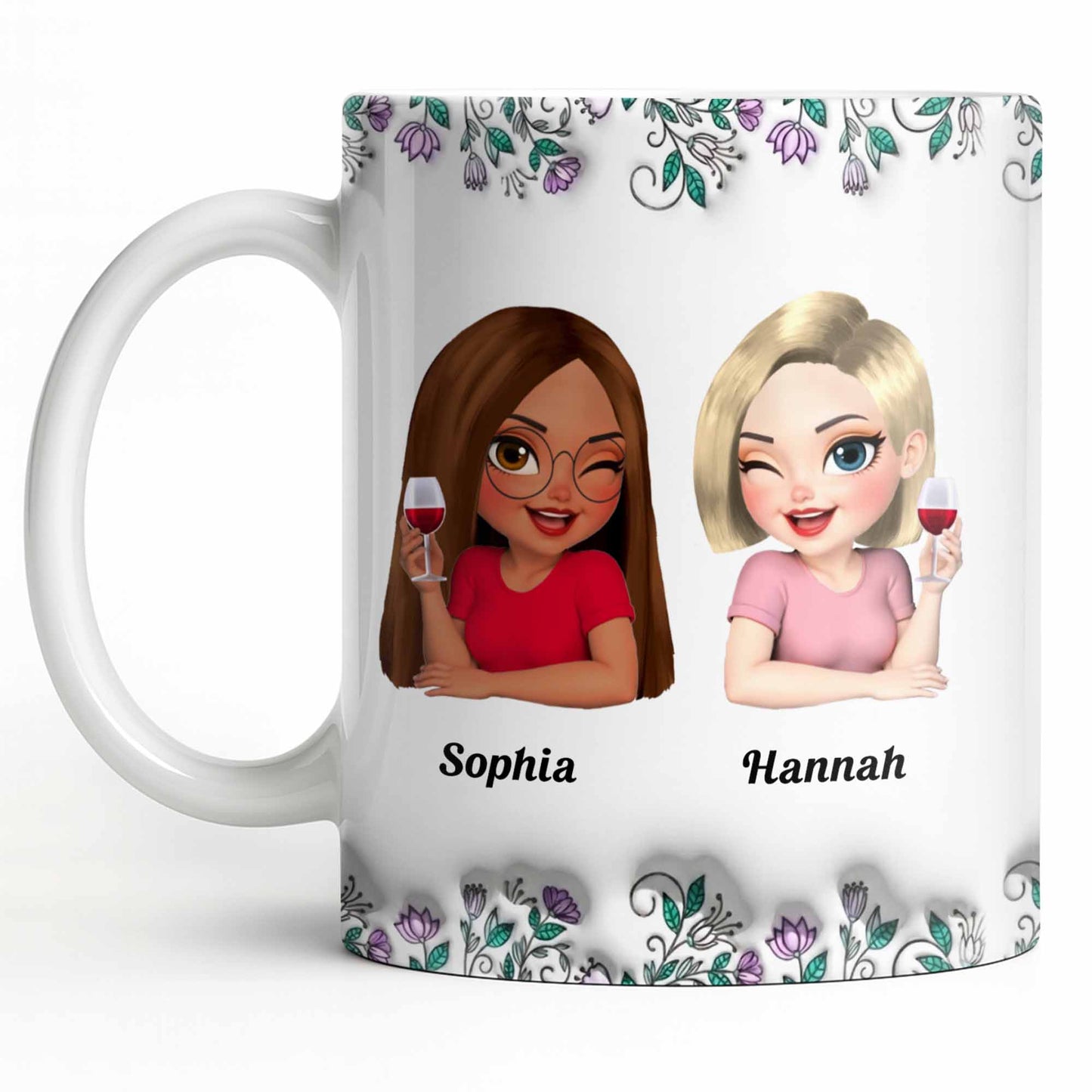 Celebrate Friendship With Personalized Coffee Mug Featuring Stylish Flowers - Personalized Custom Coffee Mug - BST525_MG