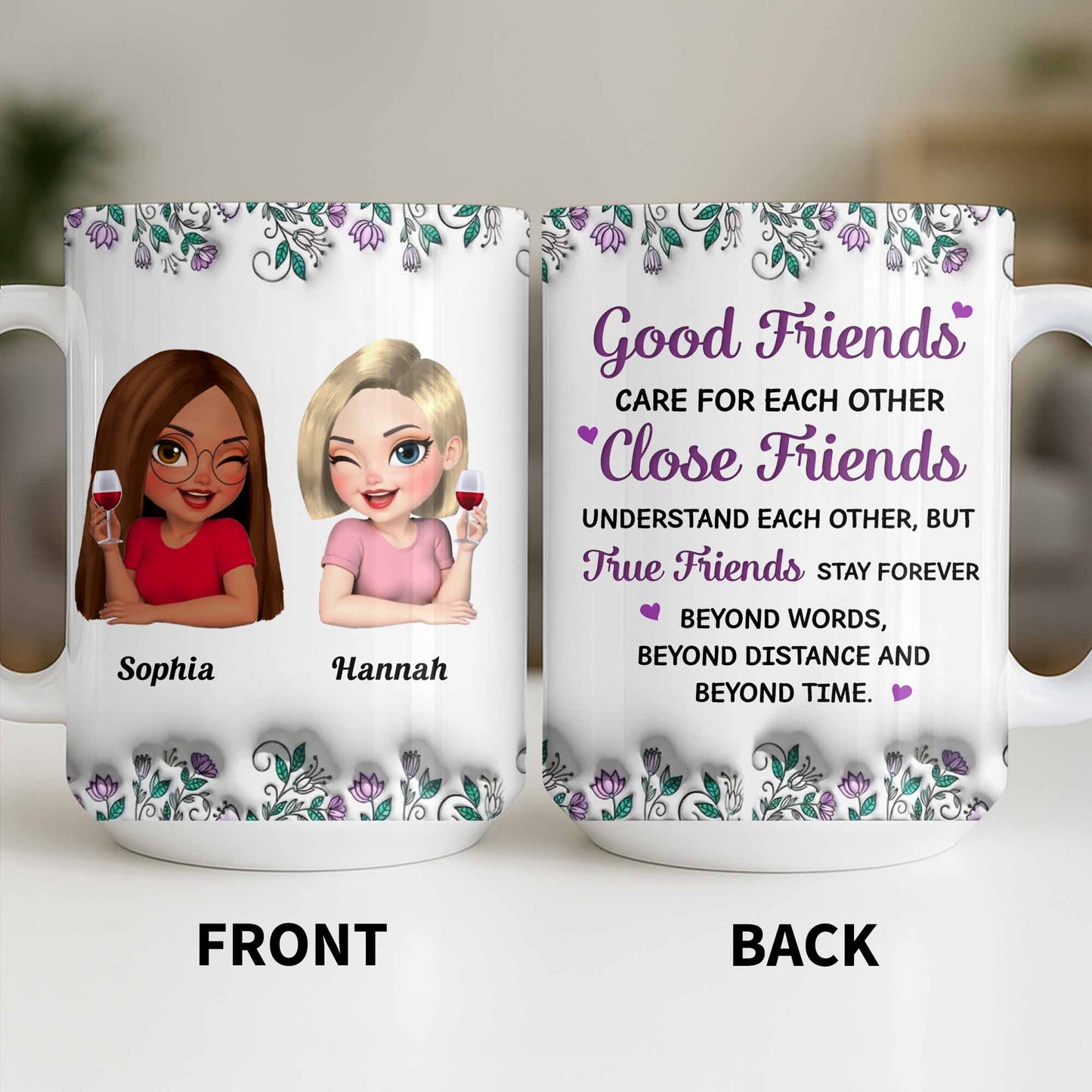 Celebrate Friendship With Personalized Coffee Mug Featuring Stylish Flowers - Personalized Custom Coffee Mug - BST525_MG