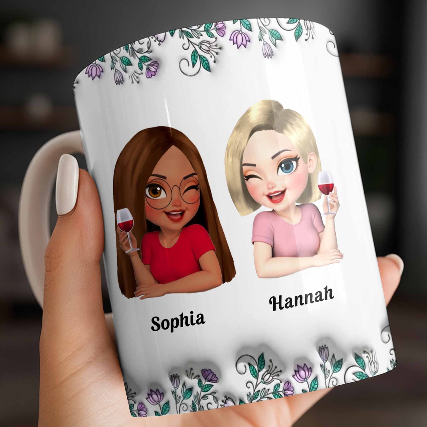 Celebrate Friendship With Personalized Coffee Mug Featuring Stylish Flowers - Personalized Custom Coffee Mug - BST525_MG