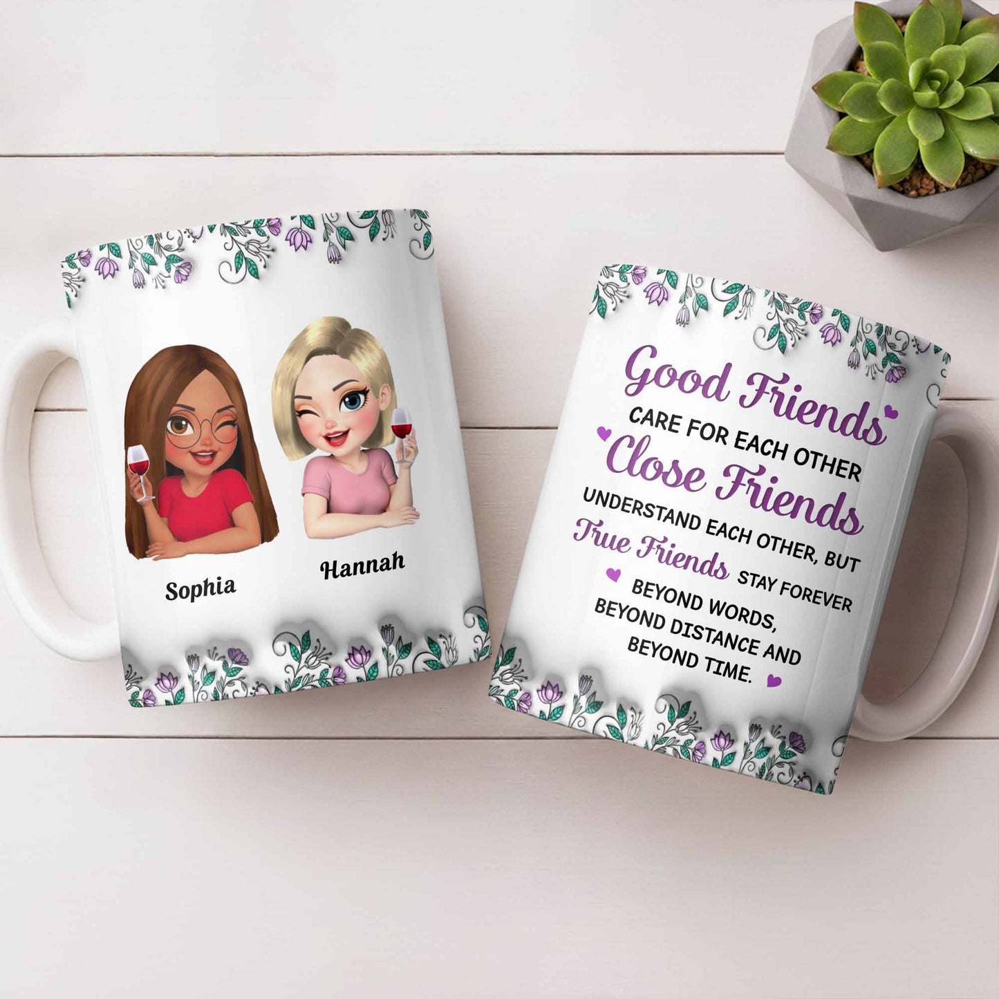 Celebrate Friendship With Personalized Coffee Mug Featuring Stylish Flowers - Personalized Custom Coffee Mug - BST525_MG