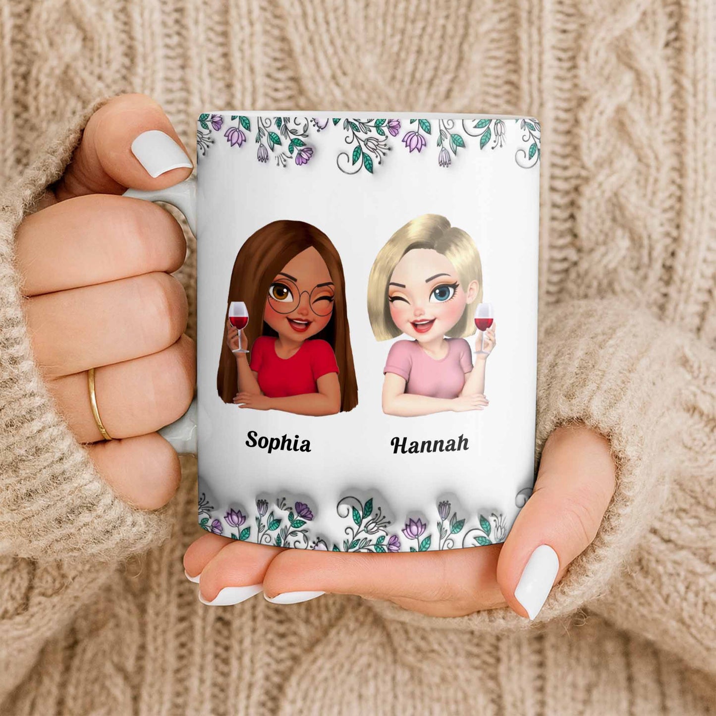 Celebrate Friendship With Personalized Coffee Mug Featuring Stylish Flowers - Personalized Custom Coffee Mug - BST525_MG