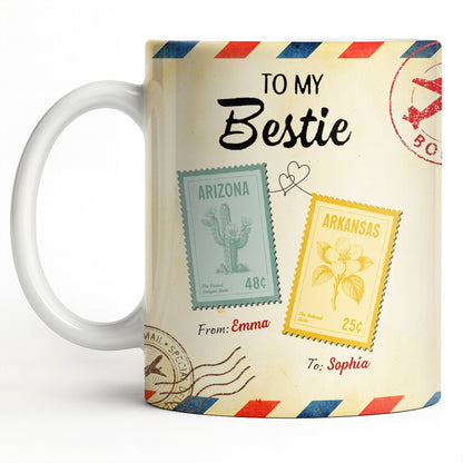 To My Bestie With Postage Stamp Design - Personalized Custom Coffee Mug - BST532_MG