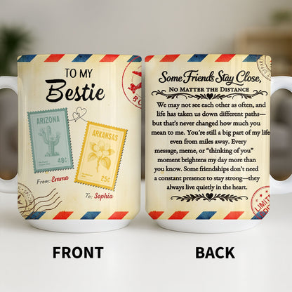 To My Bestie With Postage Stamp Design - Personalized Custom Coffee Mug - BST532_MG