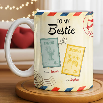 To My Bestie With Postage Stamp Design - Personalized Custom Coffee Mug - BST532_MG