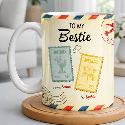 To My Bestie With Postage Stamp Design - Personalized Custom Coffee Mug - BST532_MG